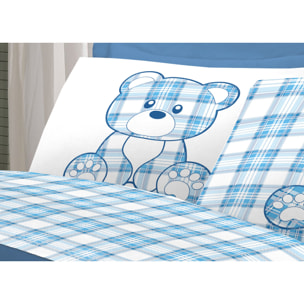 Completo Lenzuola In 100% Cotone Orsetto Tartan Primavera