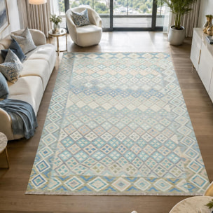 Tapis kilim géométrique, tissé plat en laine, ONERUKI