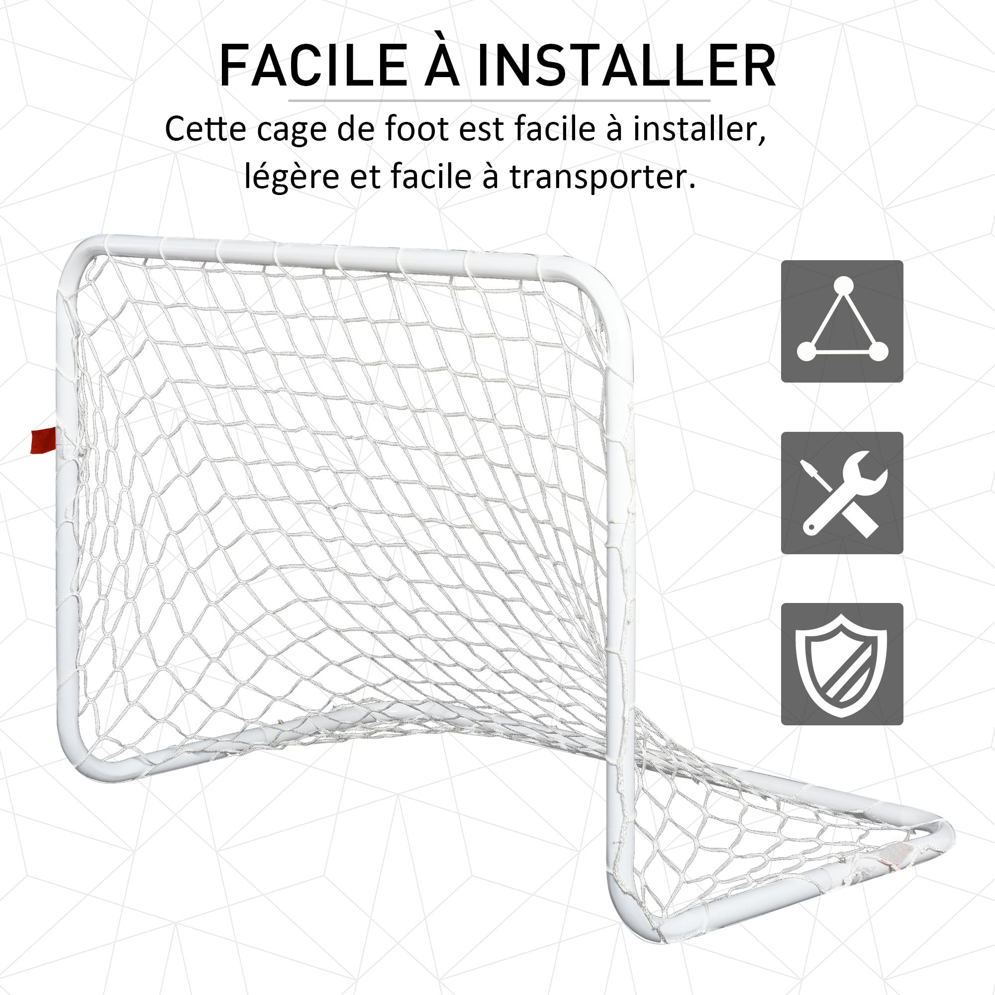 Set de 2 mini cages de football pour enfant - ballon, pompe, piquets inclus - 78L x 46l x 56H cm - métal blanc