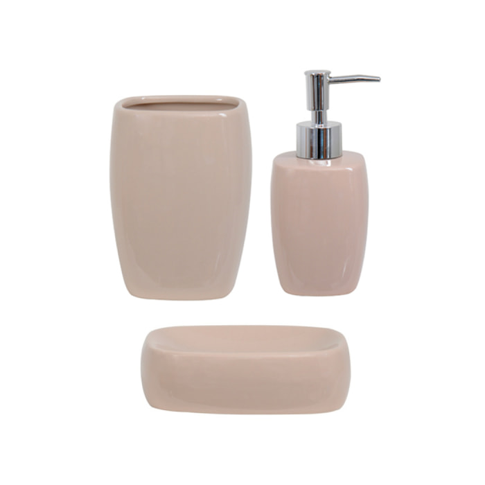 Ensemble 3 accessoires de salle de bain Céramique CLASSIC Beige MSV