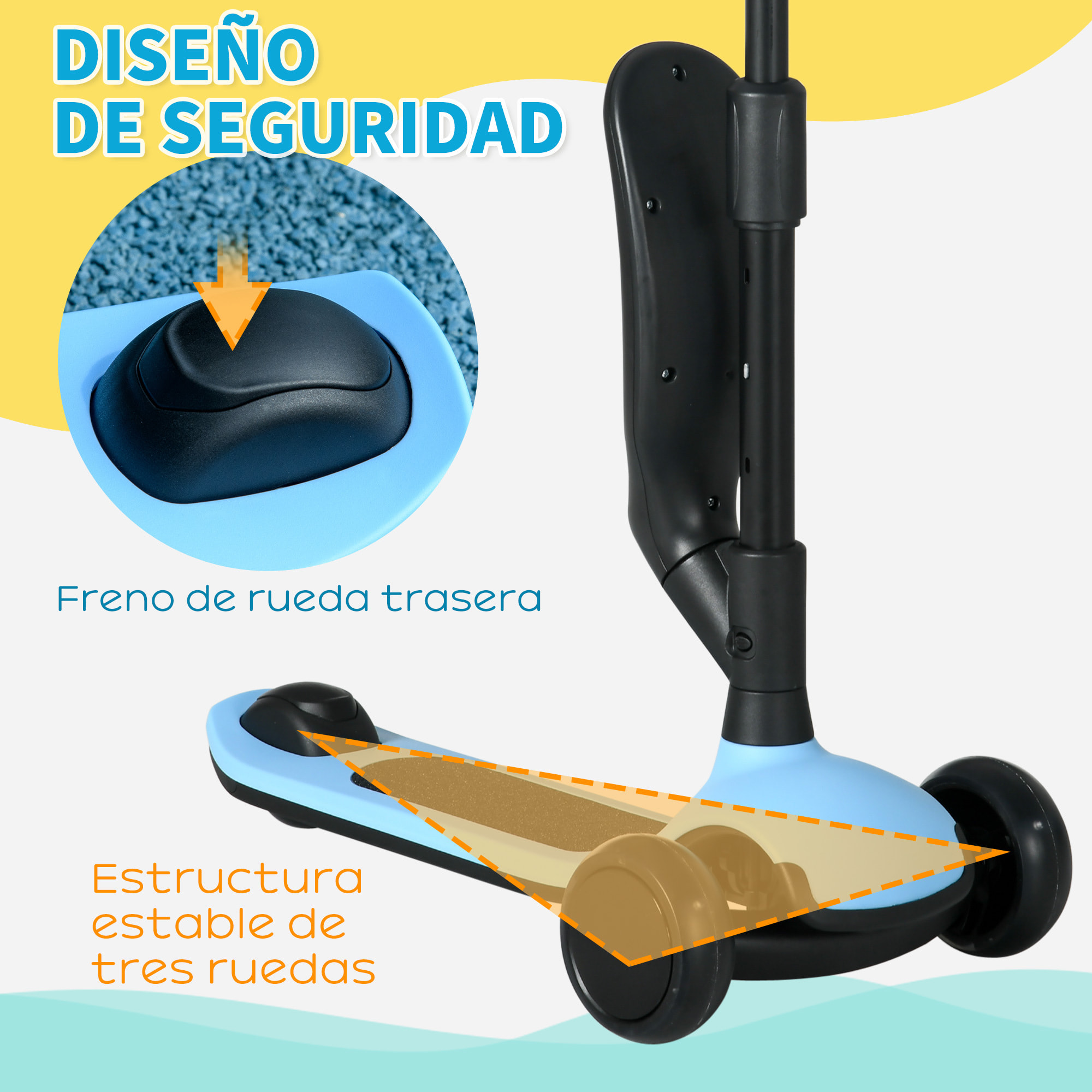 Patinete para Niños 2 en 1 Patinete Infantil Asiento Plegable con Altura Ajustable 3 Ruedas Brillantes para +18 Meses Carga 50 kg 58x31x64-79 cm Azul