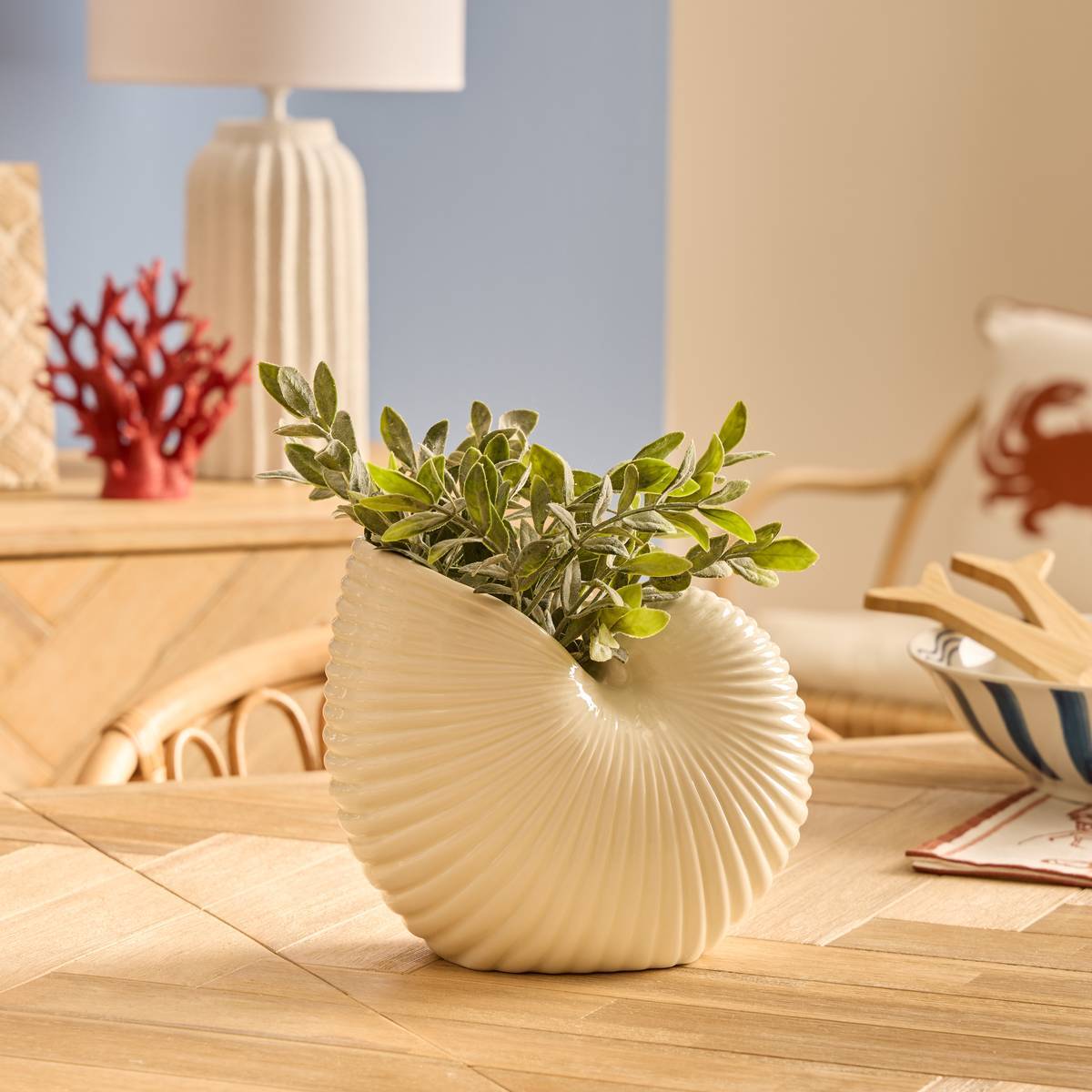 Vase Ocea Coquillage en Dolomite 22x14x18,5 cm Blanc