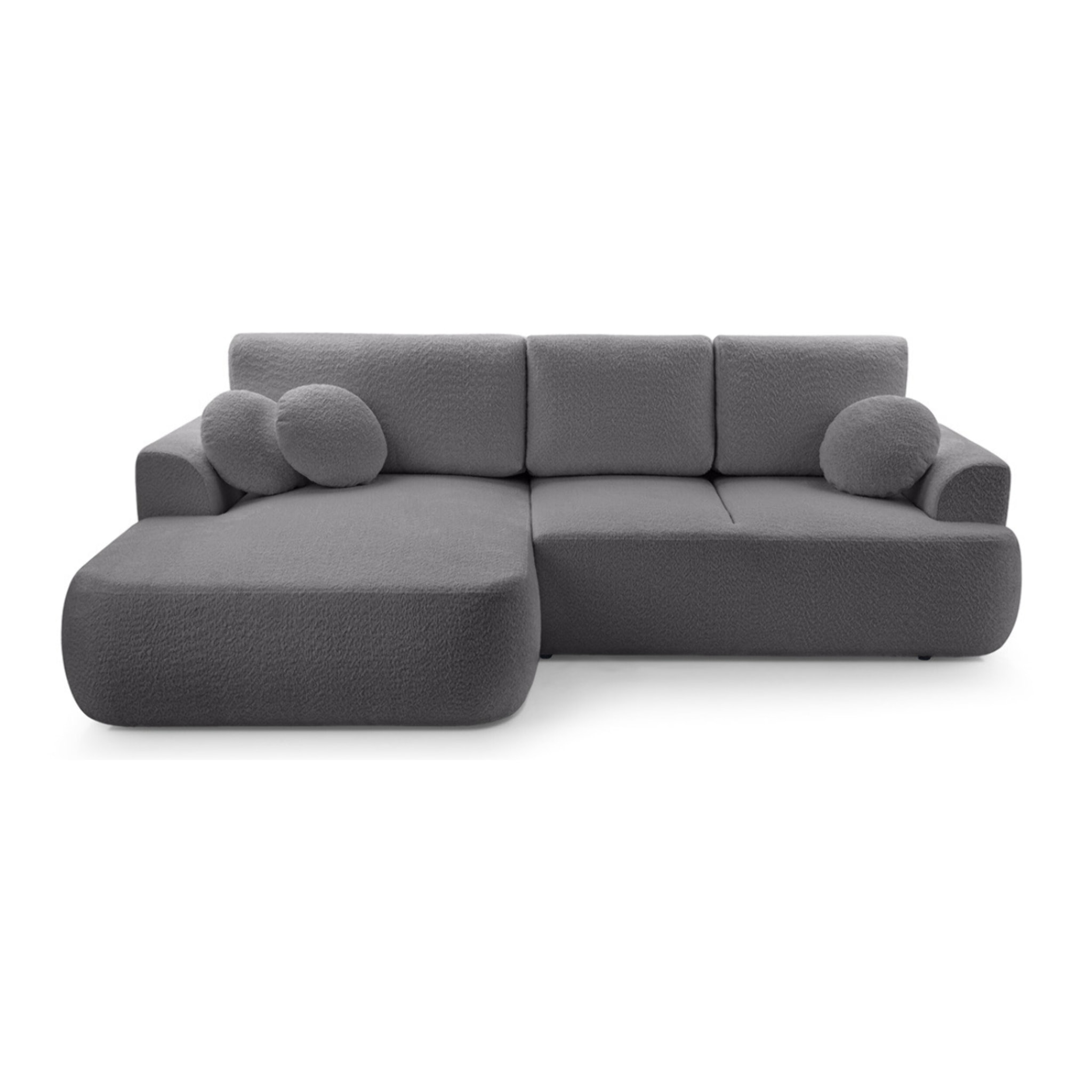 Candela - canapé d'angle gauche 4 places - convertible avec coffre - en tissu bouclette - Gris foncé