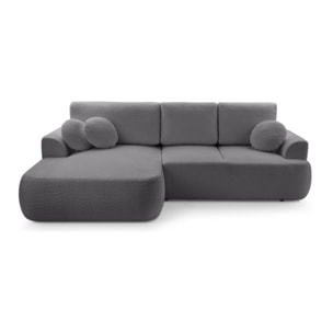 Candela - canapé d'angle gauche 4 places - convertible avec coffre - en tissu bouclette - Gris foncé