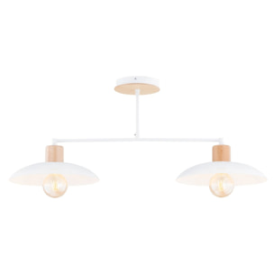 Lampada a sospensione KOBE in acciaio bianco e legno naturale
