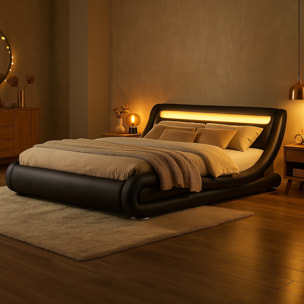 Structure de lit avec LED 160 x 200 cm en PU noir ARMANDA
