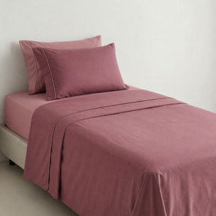Completo lenzuola singolo in cotone bicolore morbido e traspirante, set letto con lenzuolo sopra, sotto con angoli e federa, design con piping a contrasto elegante, resistente e leggero 116 gsm, certificato OEKO-TEX