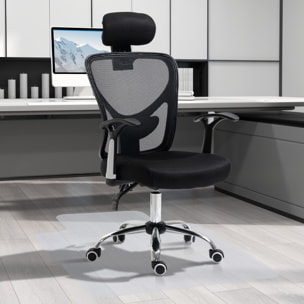 Conjunto de Oficina Incluye 1 Silla de Oficina Reclinable con Altura Ajustable 62x67x108-118 cm y 1 Alfombra Protectora de Suelo 90x120 cm Negro y Transparente