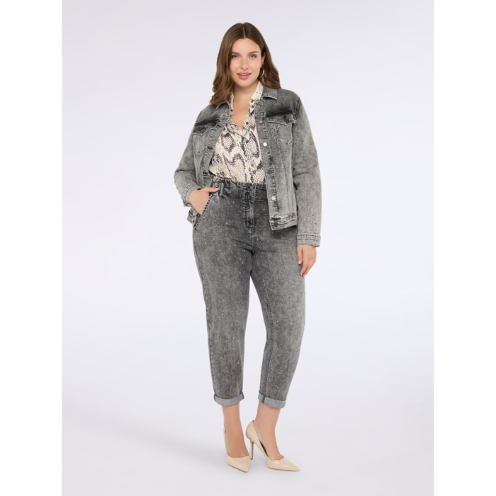 Fiorella Rubino - Jeans balloon efecto usado con aplicaciones luminosas - Gris