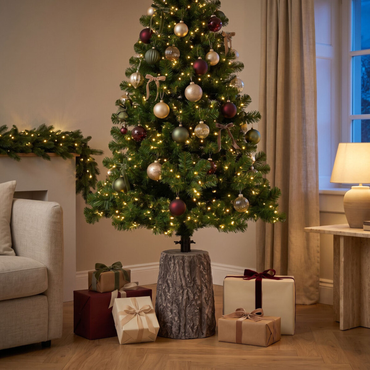 Base decorativa a tronco per albero di Natale in magnesio e ferro - Grigio