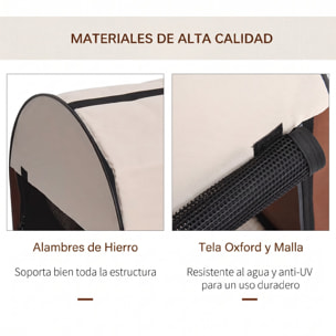 Transportín para Perros y Gatos Plegable, 46x36x41 cm, Transportín para Mascotas con Cojín Lavable, Ventanas de Malla, Estacas, para Perros Miniaturas, Marrón