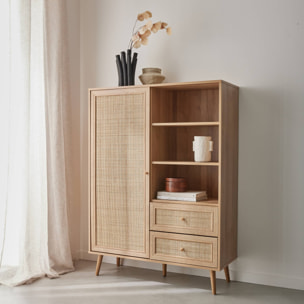 Buffet décor bois et cannage 1 porte 2 tiroirs 101,5cm BOHÈME