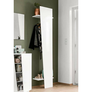 Appendiabiti verticale, Made in Italy, con tubo per vestiti, due ripiani, Mobile per ingresso, Entratina moderna, cm 50x30h200, colore Bianco lucido