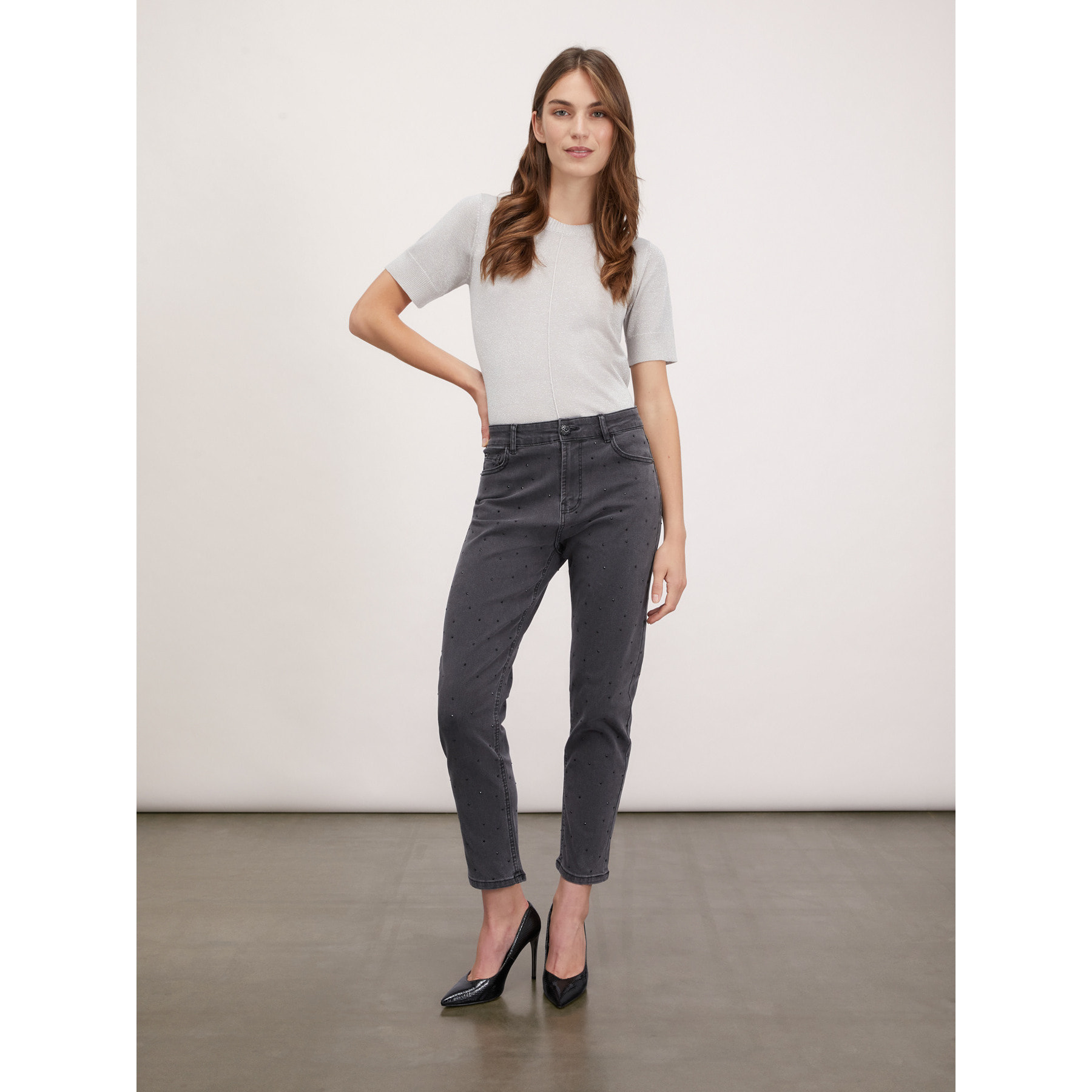 Motivi - Jeans straight con strass - Grigio