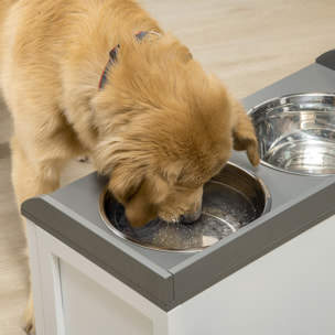 Comedero Elevado para Perros Grandes Cuencos para Perros con 2 Tazones 2000ml de Acero Inoxidable y Cajón Oculto Soporte de Madera para Mascotas 60x30x36 cm Blanco