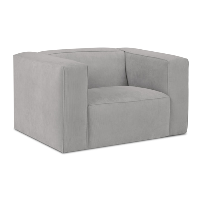 Fauteuil "Muse" en velours côtelé gris clair