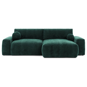 Constance - Canapé d'angle réversible 4 places convertible avec coffre en velours relief - Vert