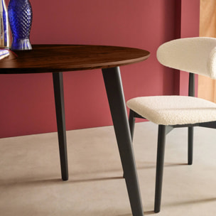 Table à manger ronde effet noyer pieds métal noir 4 places