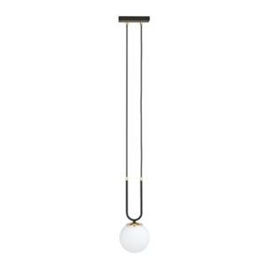 Lampada a sospensione GLAM in acciaio nero opaco e vetro opalino