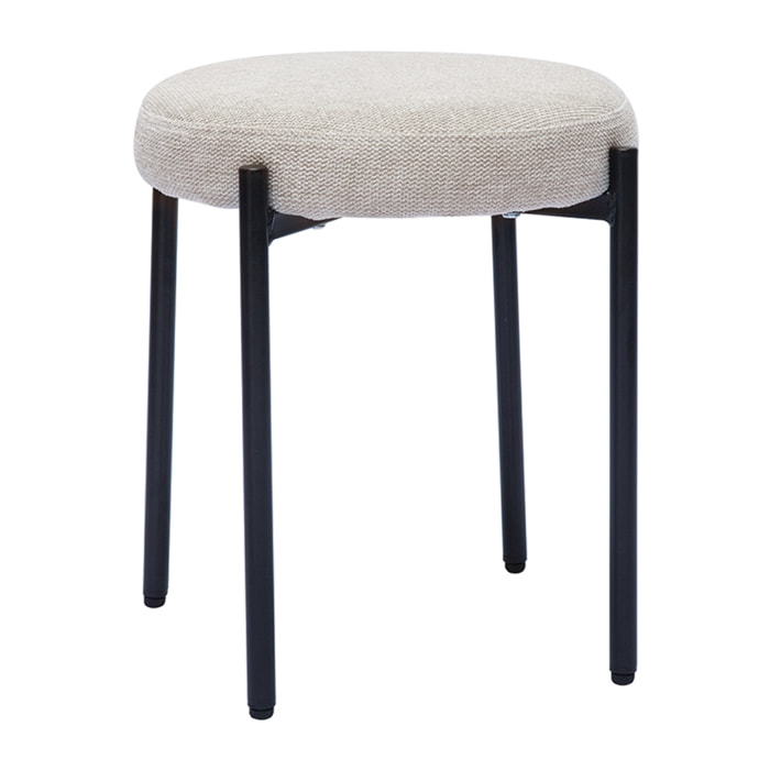 Tabouret bas empilable en tissu effet velours texturé beige et métal noir H41 cm KIKO