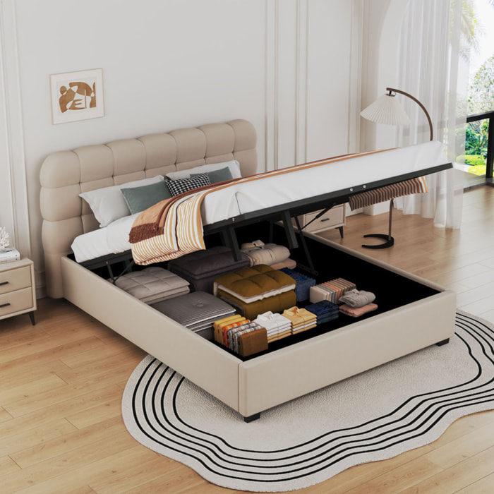 JUNEAU Lit nuage avec coffre de rangement 140x190cm en velours beige