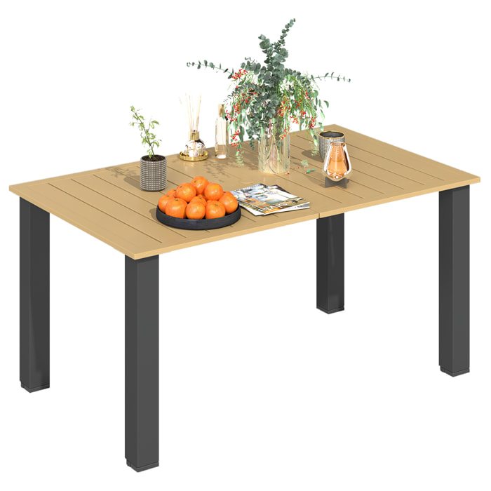 Mesa de Jardín Rectangular Mesa de Terraza Exterior 150x90x73 cm con Patas de Acero Orificio para Sombrilla y Diseño de Listones Carga 70 kg para Terraza Patio Marrón