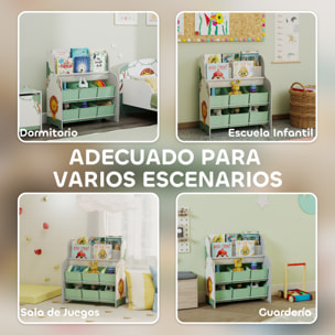 Estantería Infantil para Juguetes, con 6 Cajas Extraíbles de Tela no Tejida, Organizador de Juguetes con 2 Estantes, para Habitación Infantil, Sala de Juegos, Guardería, 63x30x71 cm, Verde