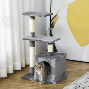 árbol Rascador para Gatos de Felpa y Sisal 50x30x80cm Gris