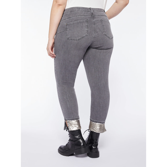 Fiorella Rubino - Jeans delgados con dobladillo de lentejuelas - Gris