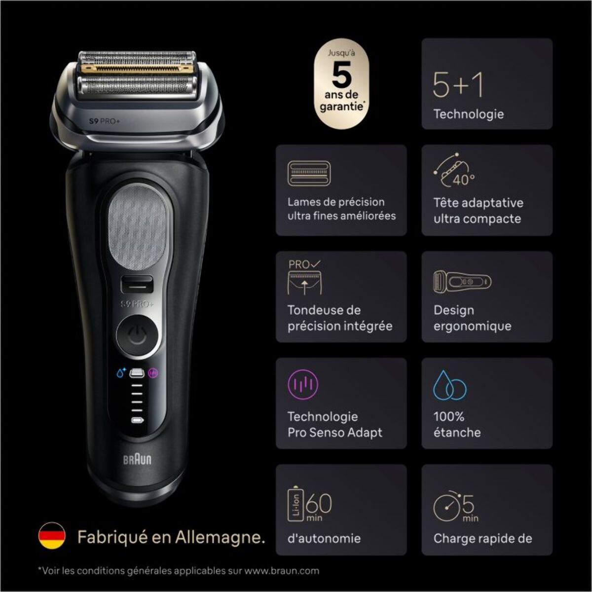 Rasoir électrique BRAUN Series 9 9660cc Clean&Charge