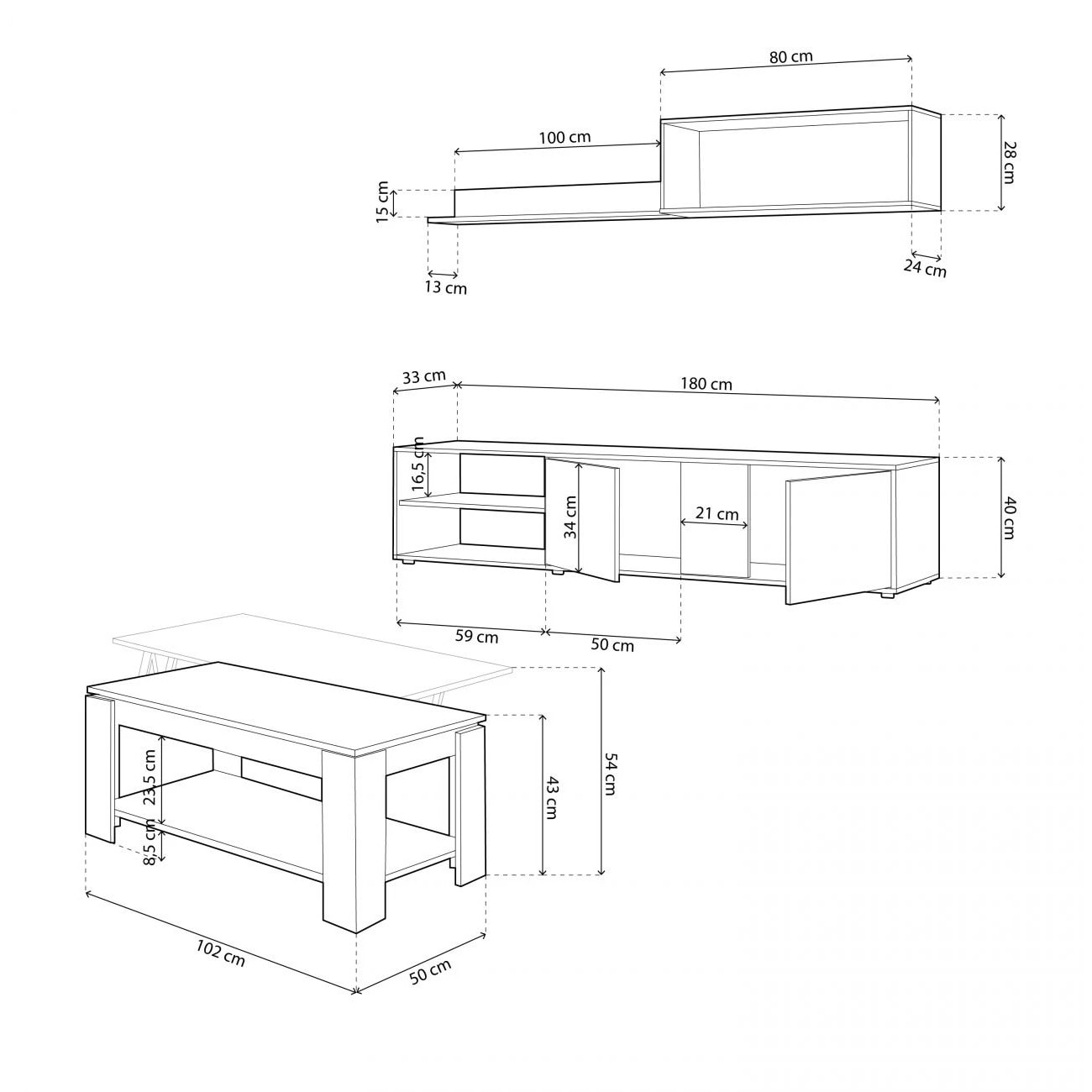 Pack salón con mesa de centro Alix Plus Blanco Artik (Blanco Mate) - Natur