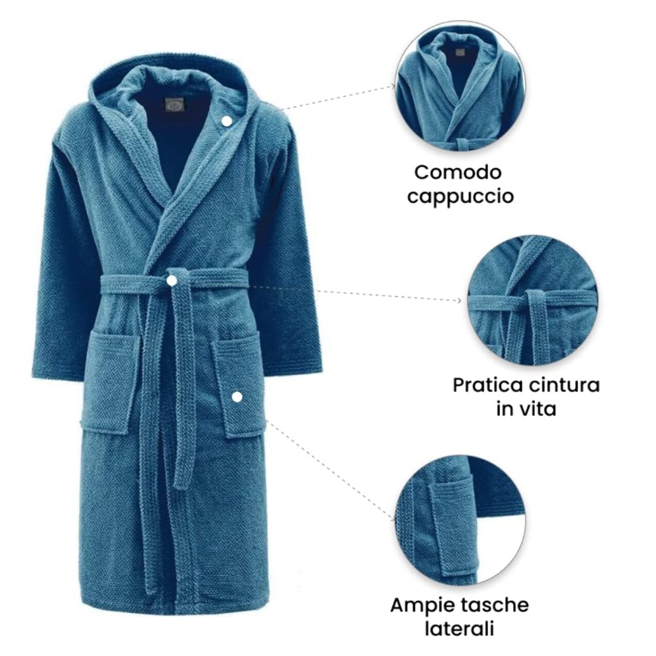 INTRECCI Accappatoio Bichicco in Spugna Tinta Unita Unisex Adulto in Cotone, Accappatoio in Cotone Asciugatura rapida con Tasche e Cappuccio