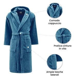 INTRECCI Accappatoio Bichicco in Spugna Tinta Unita Unisex Adulto in Cotone, Accappatoio in Cotone Asciugatura rapida con Tasche e Cappuccio