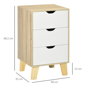 HOMCOM Cómoda con 3 Cajones y Base Elevada Cajonera de Armario para Dormitorio Salón Pasillo Estilo Moderno Antivuelco 40x35x68,5 cm Natural y Blanco