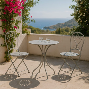 Set da giardino grigio 2 sedie pieghevoli 1 tavolino rotondo - Deco