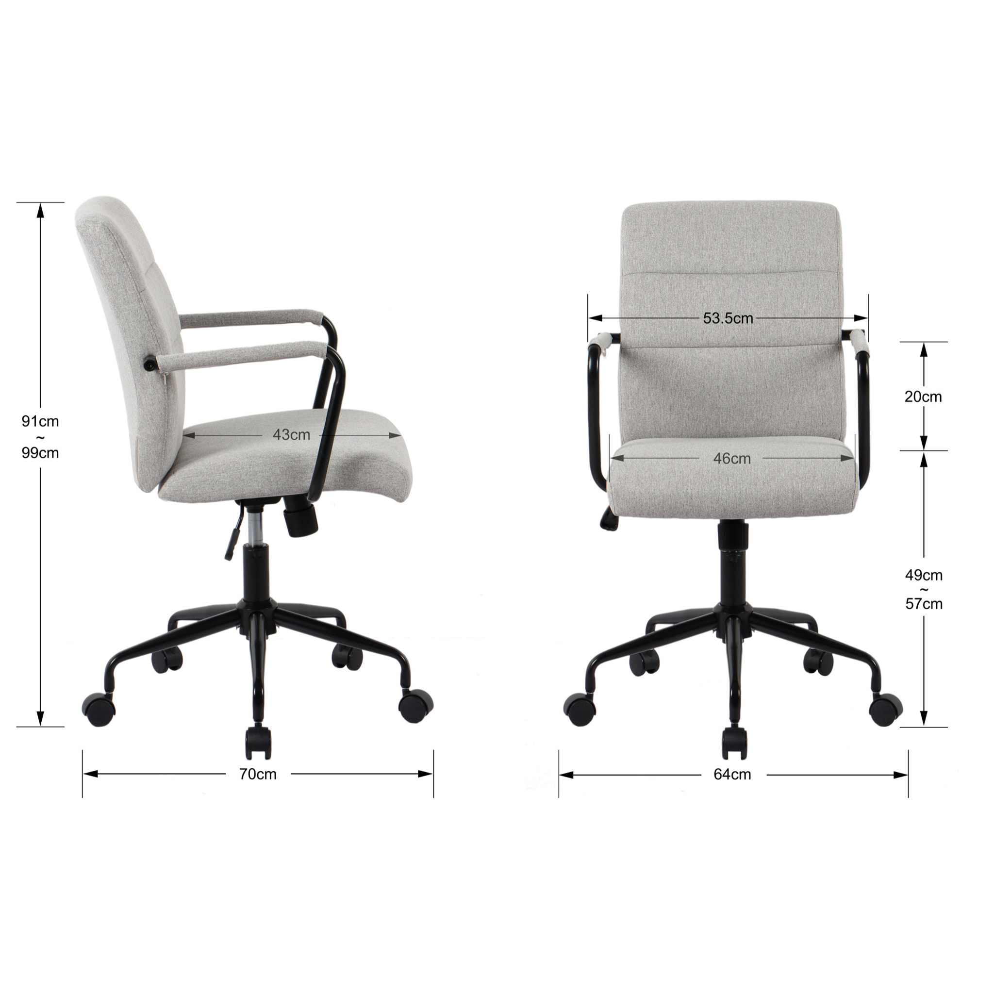 Silla de estudio Oli tela gris 99x64x70 cm