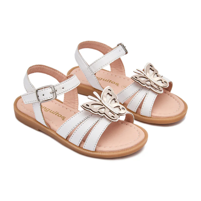 Sandalias Abiertas de Niña con Diseño de Mariposa en Blanco