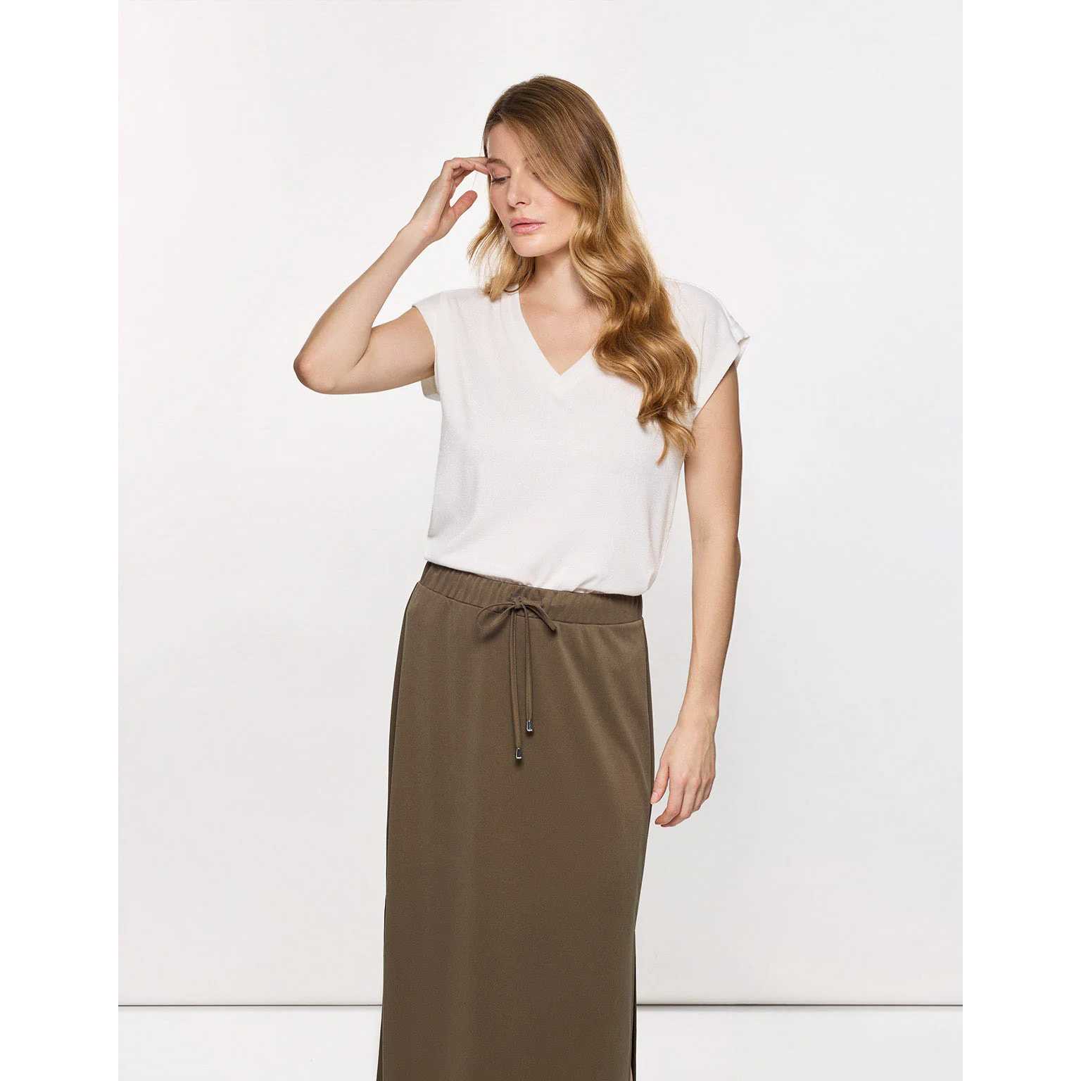 Falda Midi Caqui - Claudinasa