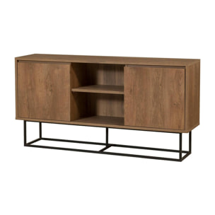 Credenza Deulofe, Buffet da soggiorno, Madia da salotto, Dispensa da cucina, 140x36h72 cm, Noce e Nero