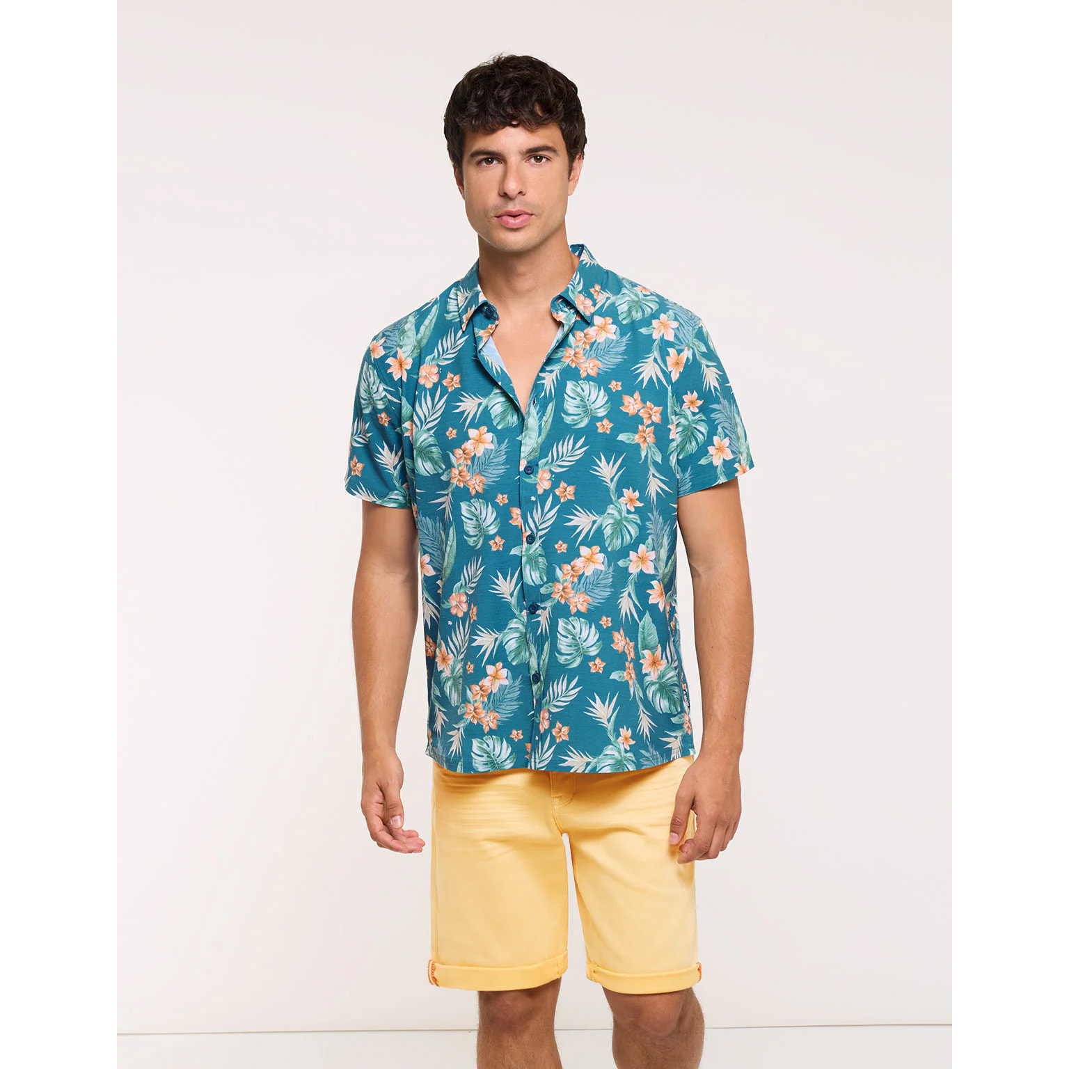 Camisa Flores Manga Corta Azul - Fiji