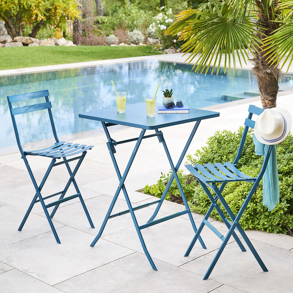 Table haute pliante de jardin Greensboro Bleu canard