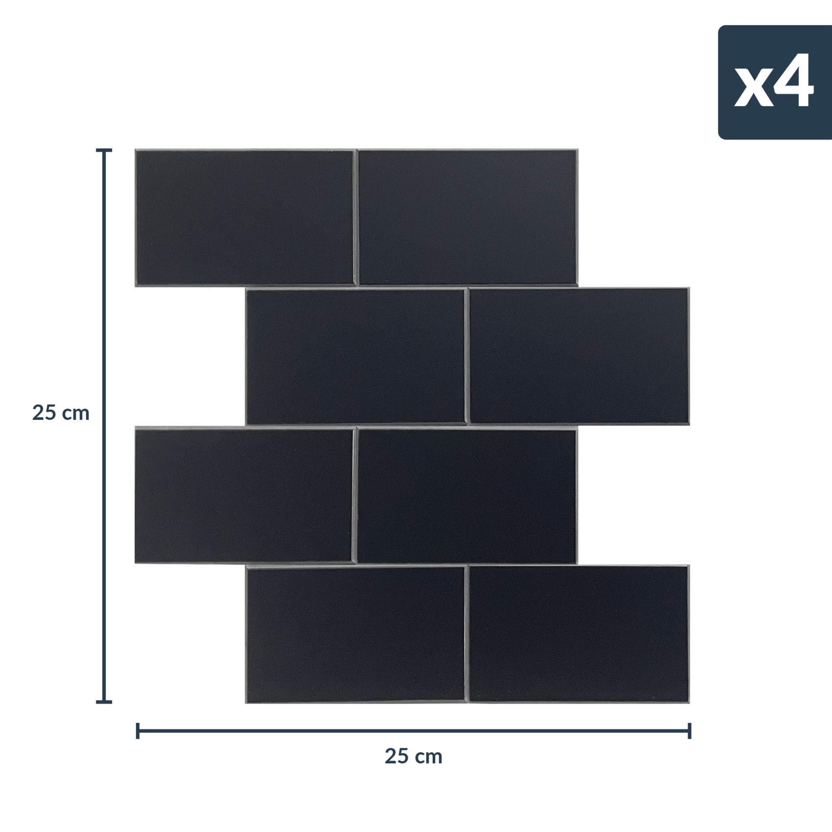 Crédence adhésive murale 3D  - Effet carrelage 4 pièces - Noir