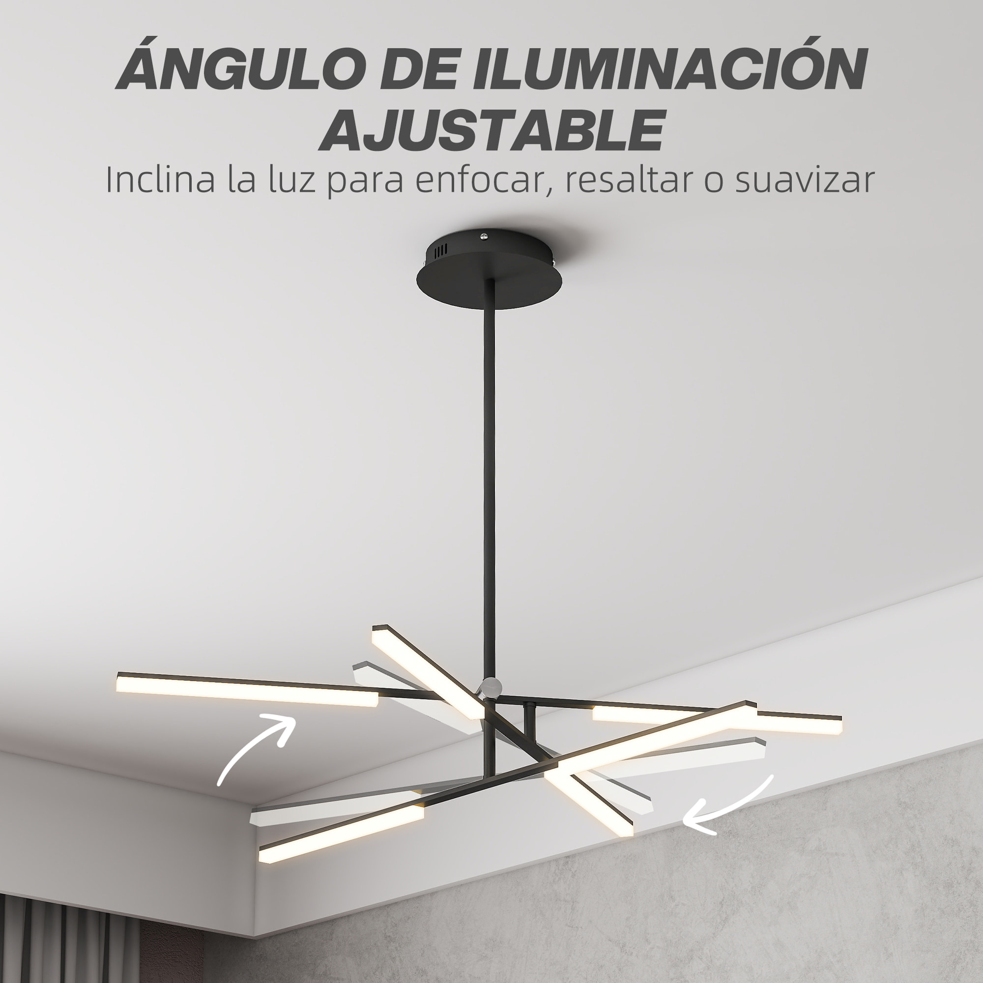 Lámpara Colgante Moderna, Lámpara de Techo LED con Ángulo de Luz Ajustable, Pantalla de Acrílico, Iluminación para Dormitorio, Comedor, Cocina, Salón, Restaurante, Negro