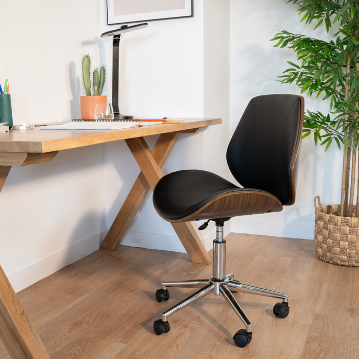 Chaise de bureau pivotante en bois en PU noir - Archie