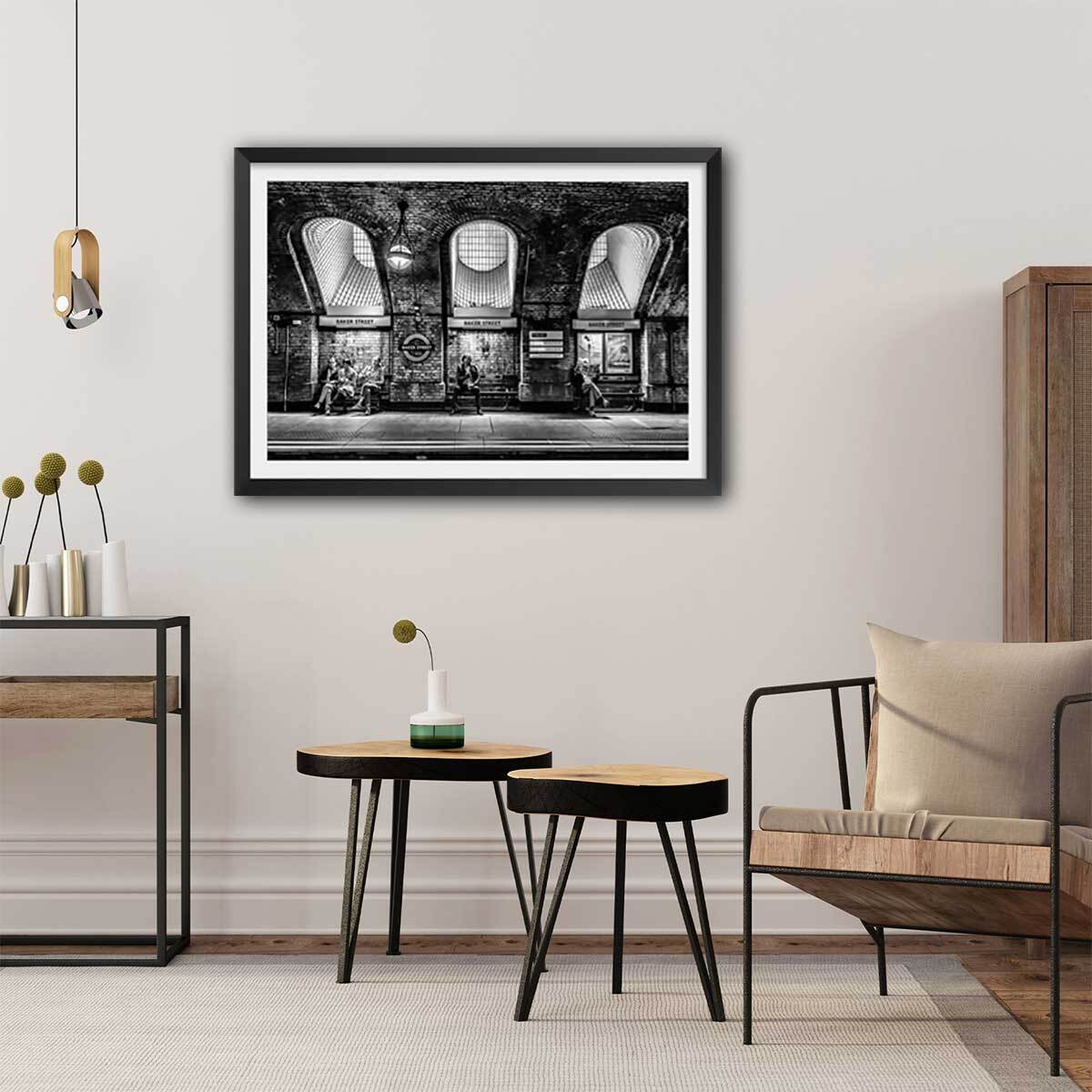 Affiche noir et blanc baker street Affiche + cadre en bois - Noir