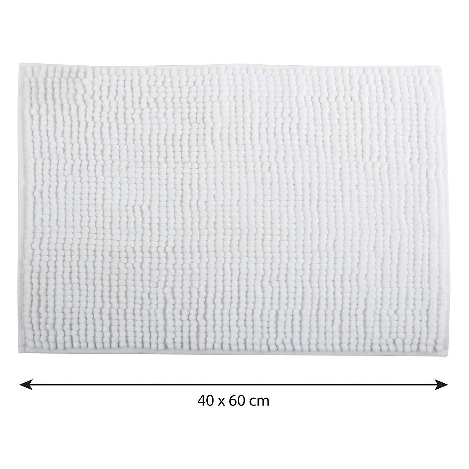 Alfombra de baño MSV ''Chenille'' de microfibra en color blanco 40 x 60 cm