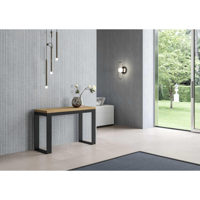 Table Tecno Double Chêne Nature 120x45 ouverte 120x90 pieds/cadre Anthracite
