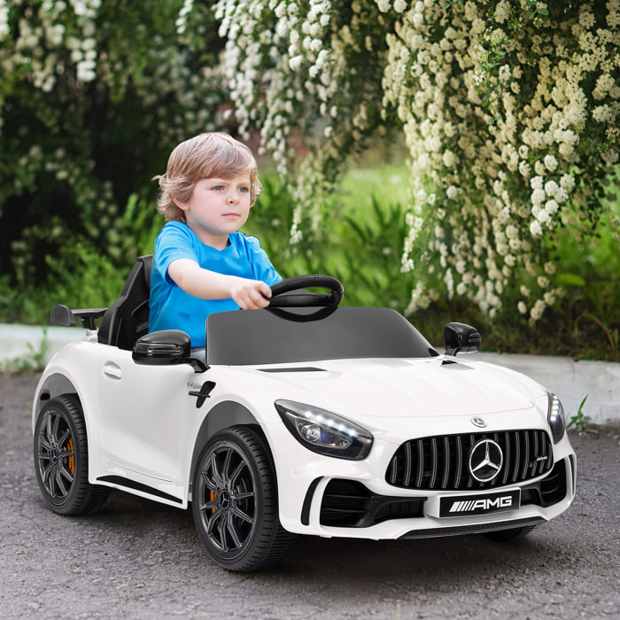 Voiture électrique enfant licence officielle Mercedes-Benz AMG GTR - 12V, 5Km/h max. - nombreux effets - télécommande - blanc