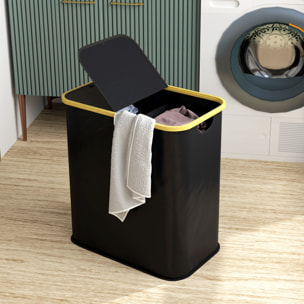 Panier à linge double pliable 80L - corbeille à linge sale avec couvercle et poignées - non tissé noir bambou