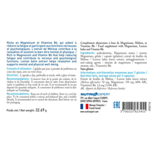 NUTRI EXPERT - Magnésium Marin B6+ - Complément Alimentaire à Base de Magnésium + Vitamine B6 + Mélisse - Favorise l'Équilibre du Système Nerveux et le Bien-Être - Réduit la Fatigue - Lot de 2 produits